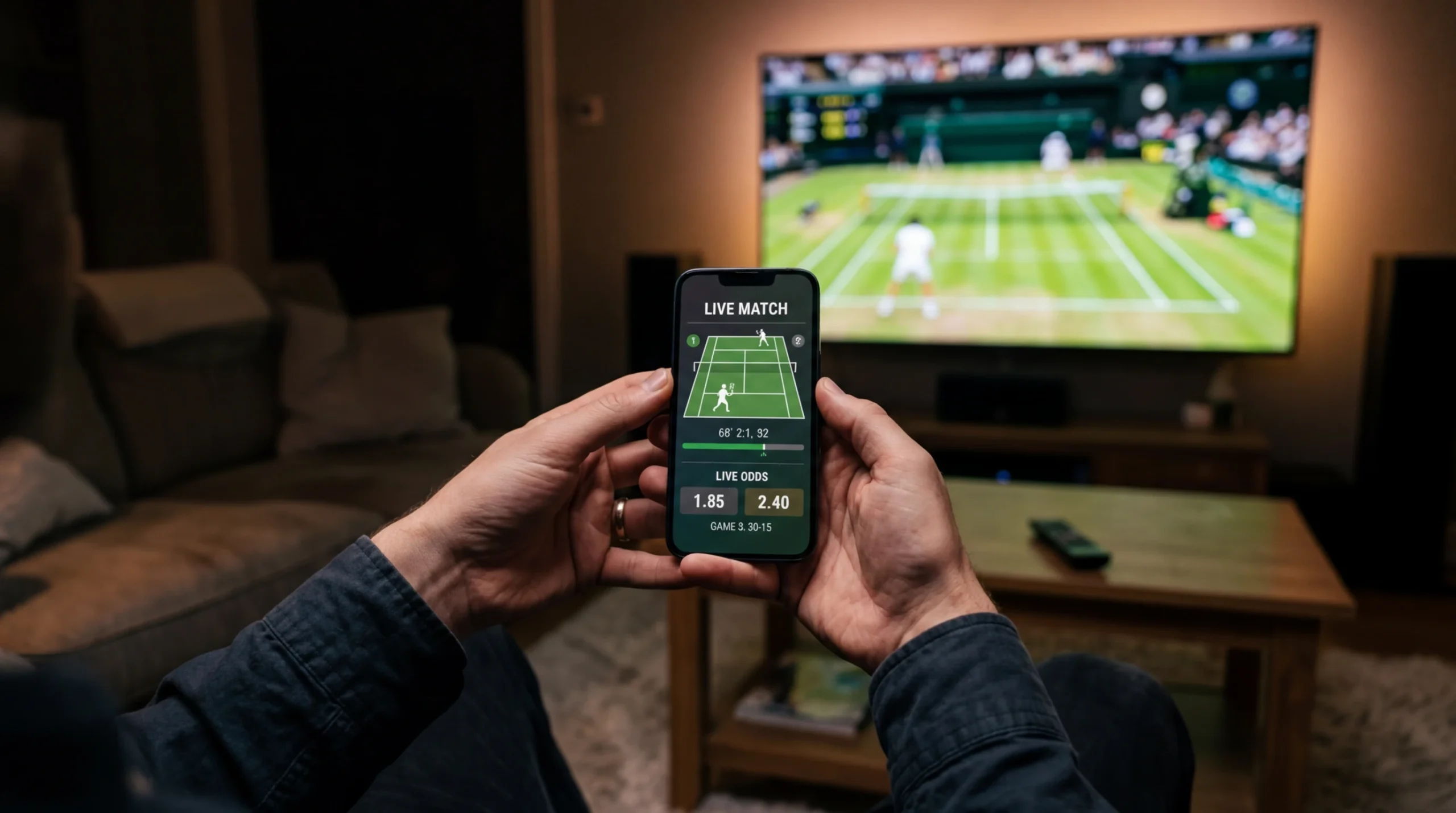 Tennis Live-Wetten auf dem Smartphone — Spieler auf dem Court während eines Matches