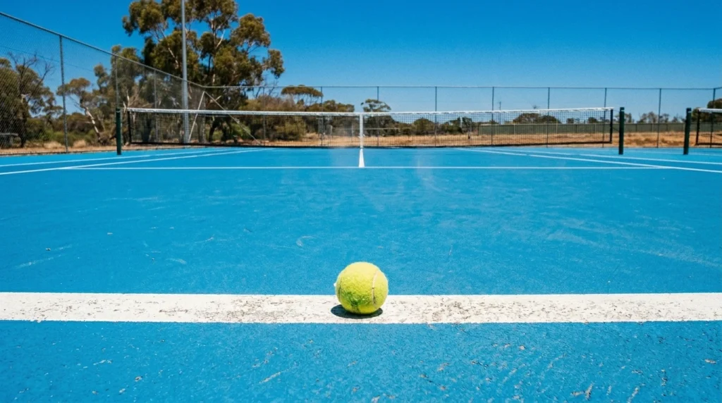 Blauer Hartplatz unter strahlendem Sonnenlicht bei den Australian Open