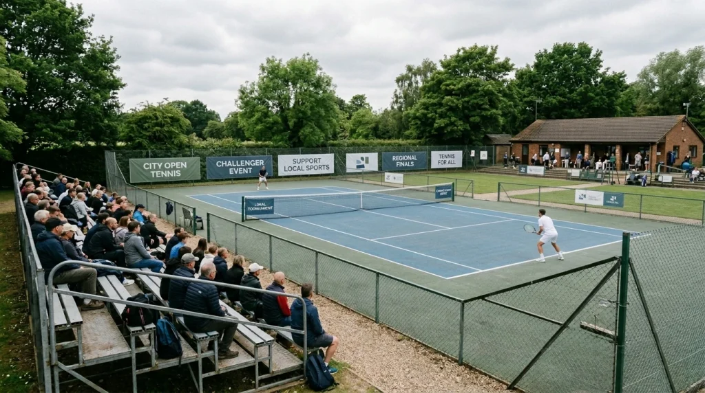 Kleines Challenger-Tennisturnier mit wenigen Zuschauern auf Hartplatz