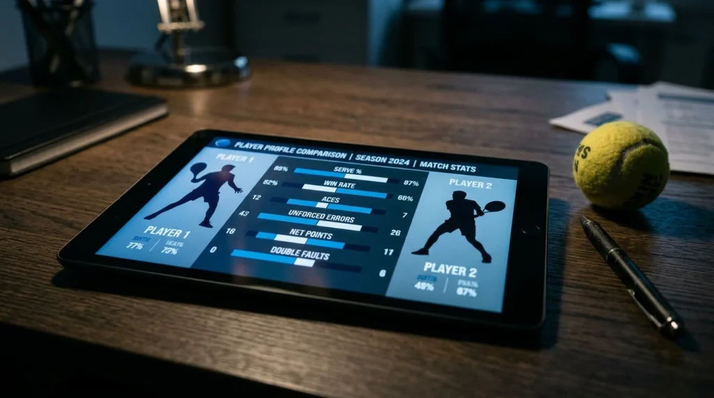 Statistik-Bildschirm mit Head-to-Head-Daten zweier Tennisspieler