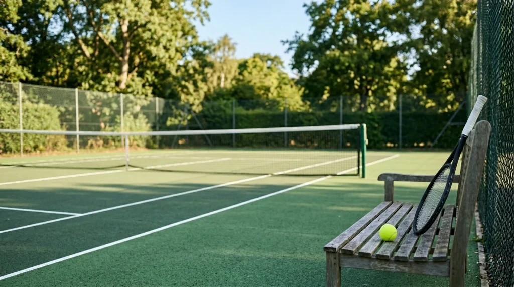 Tennisplatz mit Schläger und Ball als Einstieg in Tenniswetten für Anfänger